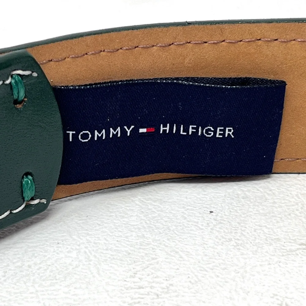 Tommy Hilfiger Men Green Leather Belt 32 Preppy Academia Heritage Tailored Money